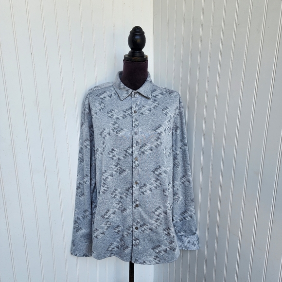Alfani Men's Button Up Shirt Flannel Men's Gray Geo Print Soft Knit Stretch Sz L - Picture 1 of 13